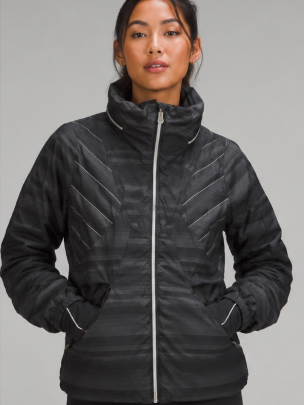 lululemon athletica Black Striped Performance Jacket with Silver Accents